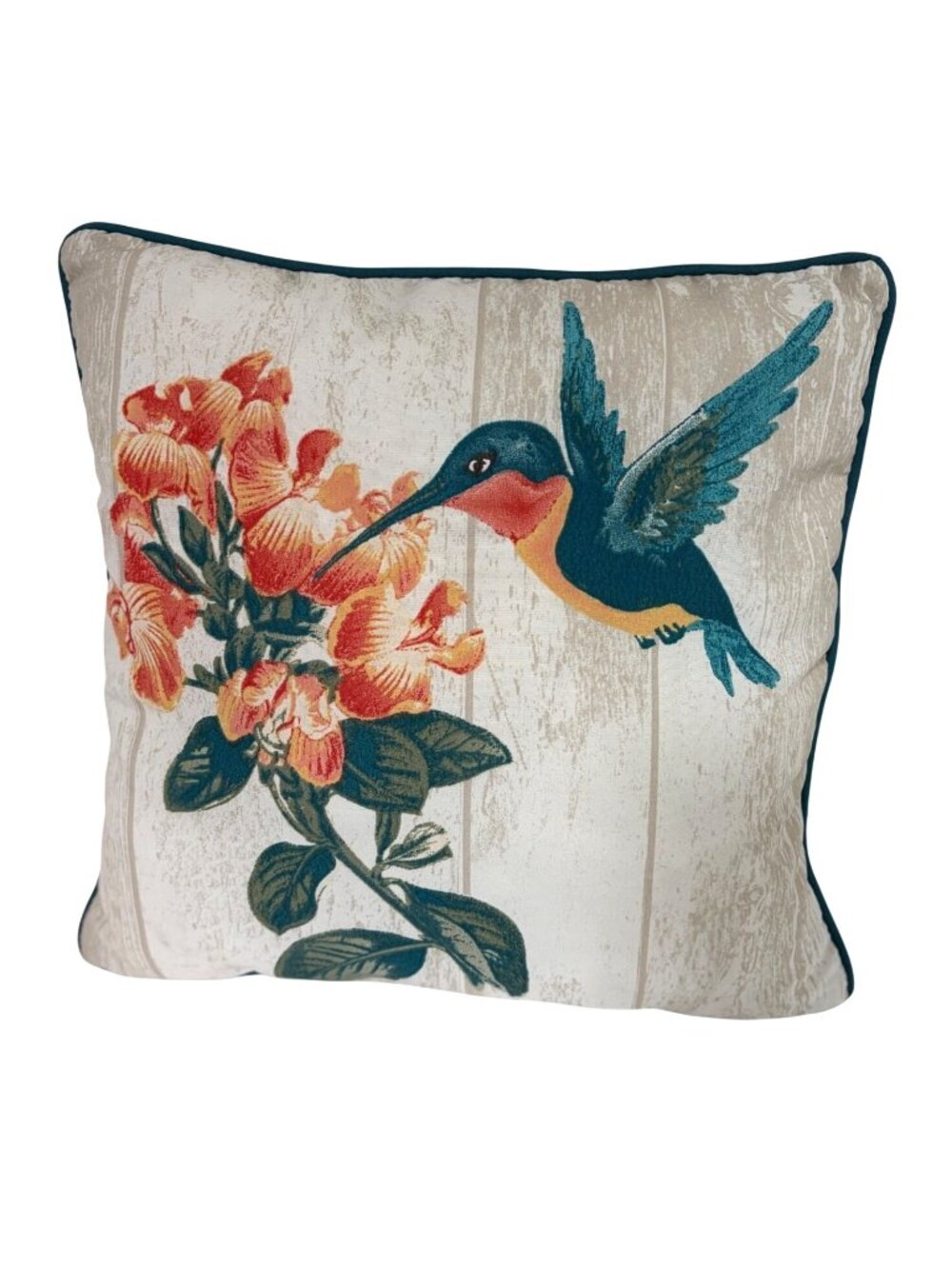 Hummingbird Plush Pillow Throw Square Teal Orange Teal Pipig 16 in